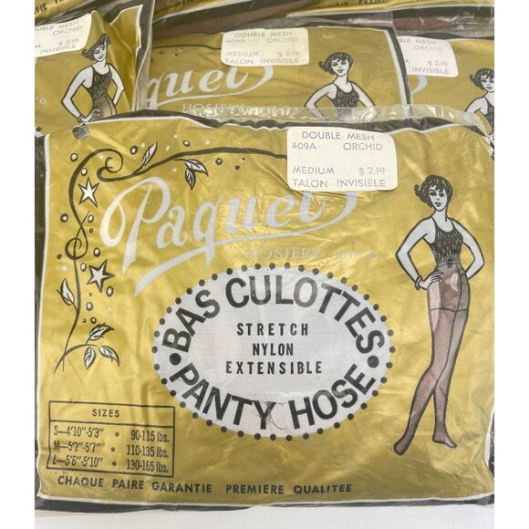 Vintage panty hose, 60s nylons, Paquet's Double Mesh beige medium size, NOS - Picture 1 of 6